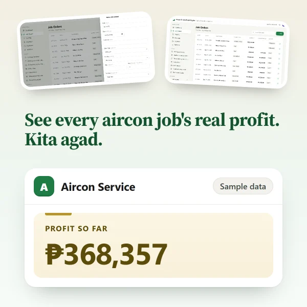 Aircon Service app: profit so far, sample data