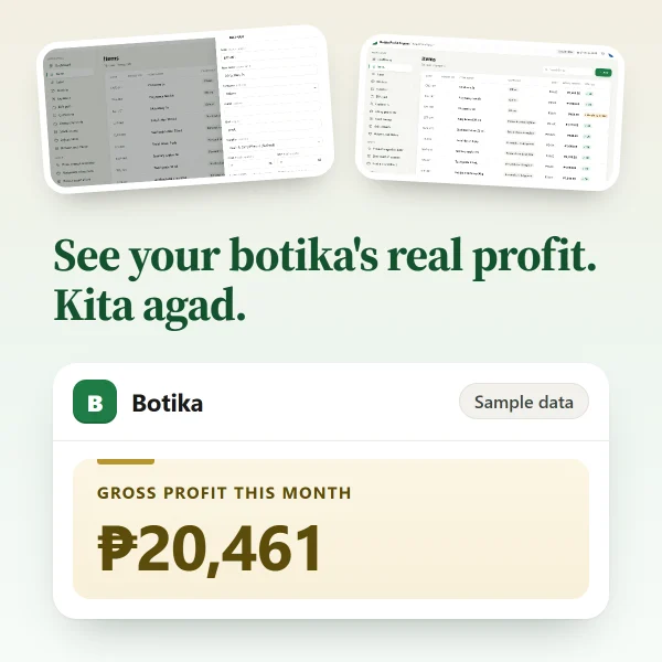 Botika app: gross profit this month, sample data