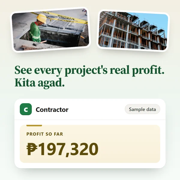 Contractor app: profit so far, sample data