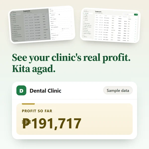 Dental Clinic app: profit so far, sample data