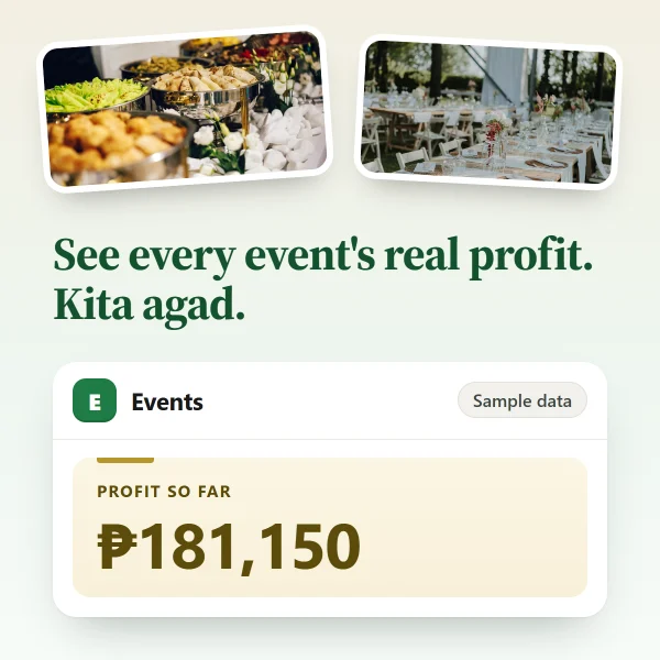 Events app: profit so far, sample data