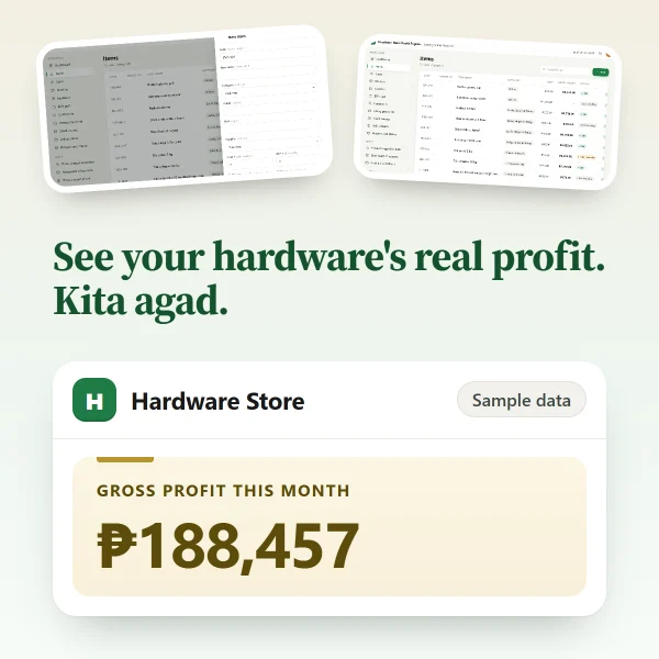 Hardware Store app: gross profit this month, sample data