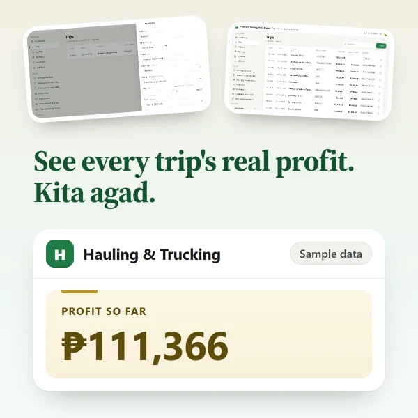 Hauling & Trucking app: profit so far, sample data