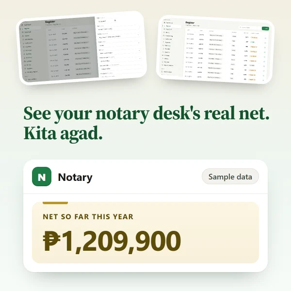 Notary app: net so far this year, sample data