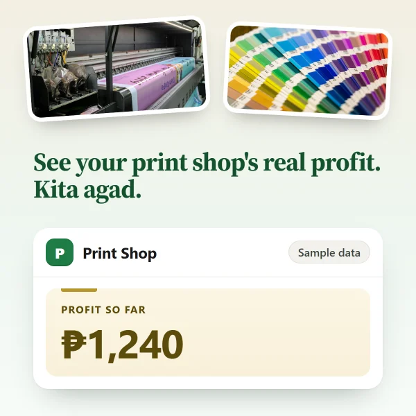 Print Shop app: profit so far, sample data