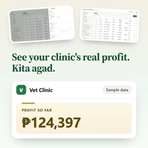 Vet Clinic app: profit so far, sample data