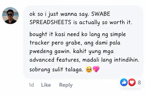 Message from a Swabe Spreadsheets buyer