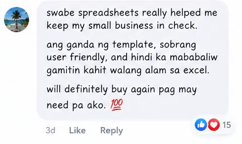Message from a Swabe Spreadsheets buyer