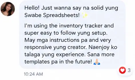 Message from a Swabe Spreadsheets buyer