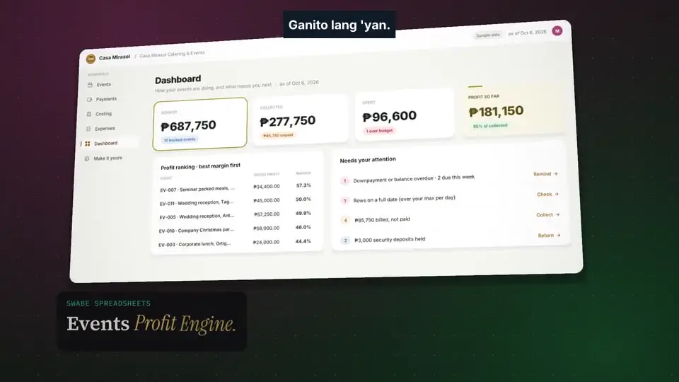1-minute demo of the Events Profit Engine app
