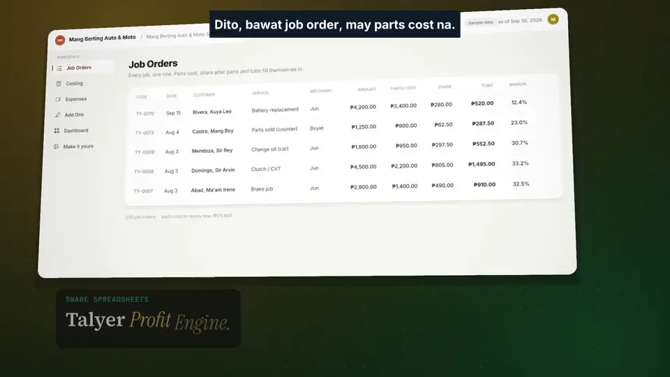 1-minute demo of the Talyer Profit Engine app